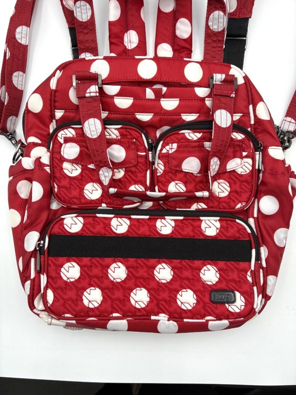 Lug Mini Puddle Jumper Backpack Crimson Large Dot Multi-Pocket Design Red White - Picture 4 of 16